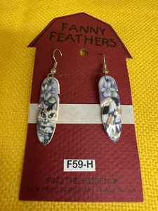 Calico Kitty Cat Earrings Surgical Steel Kiln Fired Porcelain Julie Zsupnik - Picture 1 of 4