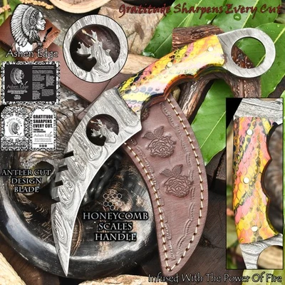 Ashen Edge Hot Item Karambit Knife Twist Damascus Micarta Fishing Rare - Image 1 of 4