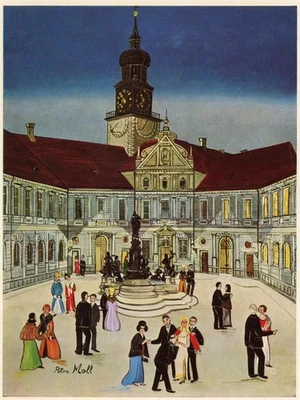 Petra Moll München Brunnenhof im Cuvilliéstheater drucksigniert Postkarte 1966 - Bild 1 von 2