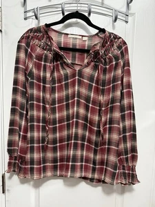 Blusa Sunny Leigh Mujer’s M Colorida Cuadros Cuello Atado Camisa Manga Larga Carrera - Imagen 1 de 20