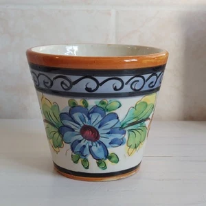 Flower Floral Planter Colourful Small H 9.5cm Plant Pot Made In Italy Retro - Picture 1 of 15