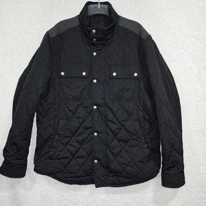 Banana Republic Men's Large Black Diamond Quilted Casual Jacket Grey Wool Yoke - Picture 1 of 19