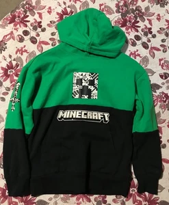 Minecraft Creeper Fleece Pullover Hoodie Black/Green Size 8 - Picture 1 of 6