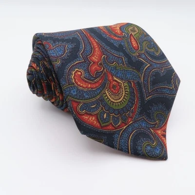 Corbata Burberry seda azul verde naranja cachemira 3,78" ancho 55" largo Inglaterra Foto 1 de 4