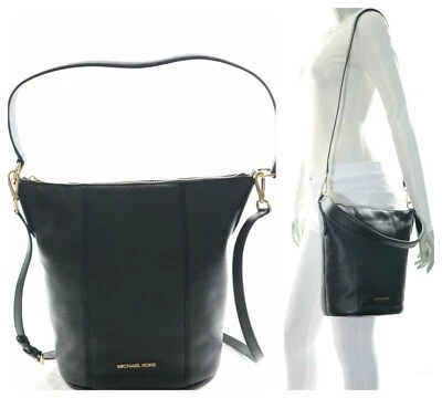 Bolso Michael Kors Brooke Mediano Bucket Bolso Hobo Xbody Cuero Negro Nuevo con Etiquetas $378.00 Foto 1 de 4