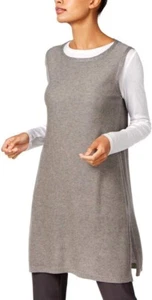 Eileen Fisher Ash Sleek Tencel Merino Knit Women Grey Tunic Sleeveles Dress Sz L - Picture 1 of 14
