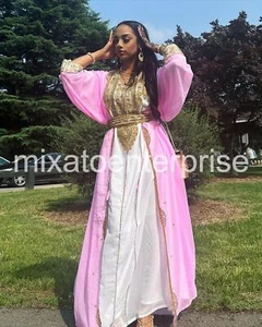 Elegant Dubai Kaftan Royal Abaya Beach Farasha Moroccan Caftan Arabic Dress - Picture 1 of 6