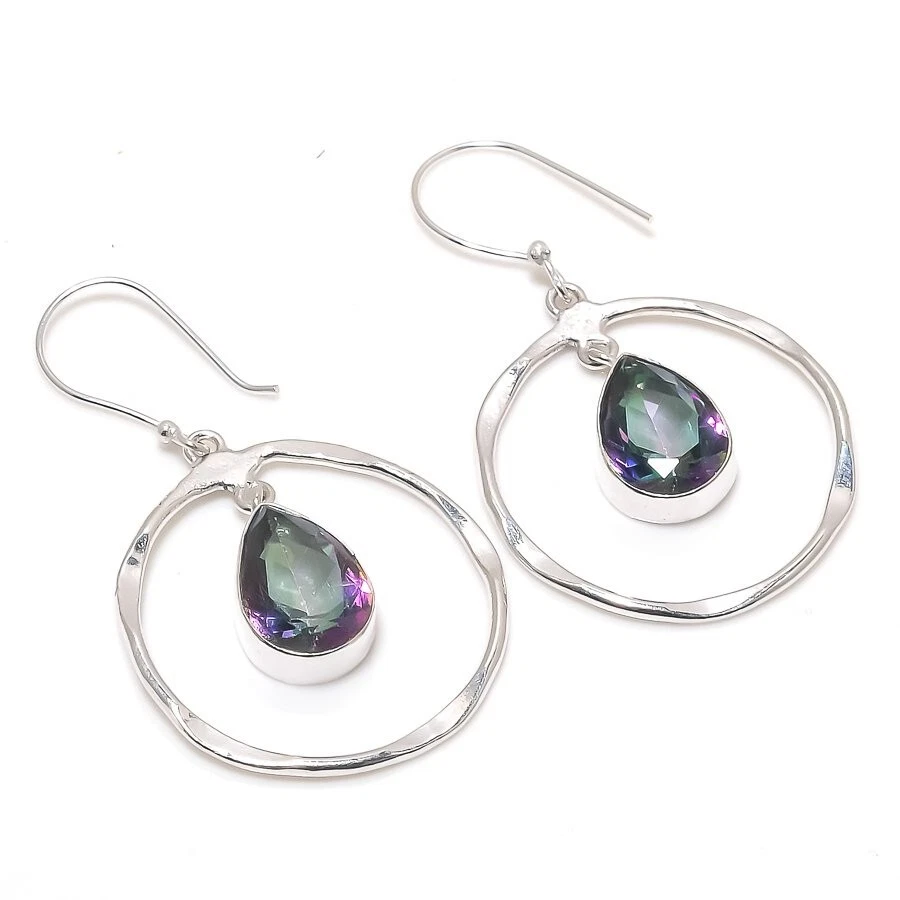 Mystic  Topaz Gemstone 925 Sterling Silver Handmade Jewelry Earring Sz 1.50 - Image 1 of 1