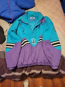 Vtg Starter Charlotte Hornets Authentic 1/2 Zip Pullover Spellout Jacket X Large - Picture 1 of 6