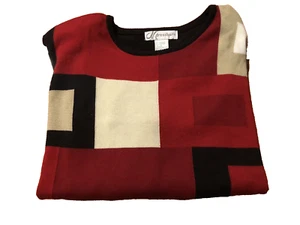 Dressbarn Women Size L Black Red Tan Colorblock Pullover Sweater - Picture 1 of 7
