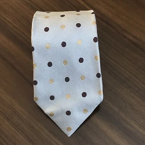 ERMENEGILDO ZEGNA Blue With Tan And Black Polka Dot Woven 100% Silk Luxury Italy - Picture 1 of 9