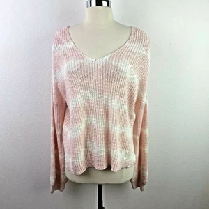 Freshman Womens Pullover Sweater XL Pink White Stripe Loose Fit V-Neck Layering - Picture 1 of 7