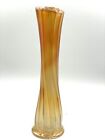 Vintage Carnival Marigold Twisted Swung Vase 9 Inches Tall Optic Swirl Ombre