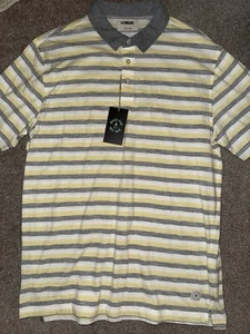 NWT Linksoul Men’s Performance Stripe Gray Yellow White Polo Shirt Large L $98 - Picture 1 of 3