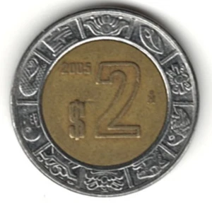 2005 2 pesos mexicanos ~ bimetálico ~ lo calificas ~ por favor ve el escaneo stk p 22 - Imagen 1 de 4