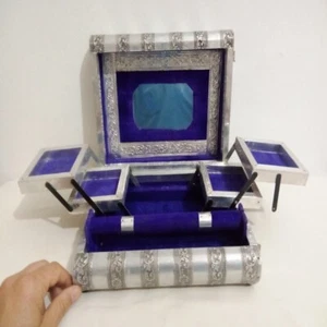 Vintage Indian Silver Tone Metal Stacked Book Shaped Jewelry Trinket Box 11x8x4" - Picture 1 of 24