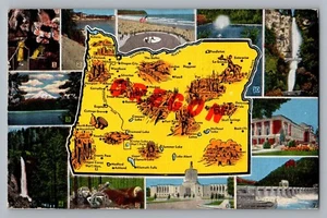 Mapa del estado de Oregon OR cuevas tala presa Bonneville multi-vista lino postal 1951 - Imagen 1 de 2