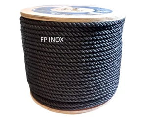 Corde Bout Noir Amarre Ø 12mm Rouleau 200 M En Polyester tordu 3 Torons Bateau - Imagen 1 de 8