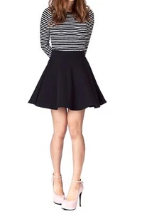 Basic Solid Stretchy Cotton High Waist A-line Flared Casual Skater Mini Skirt... - Picture 1 of 6