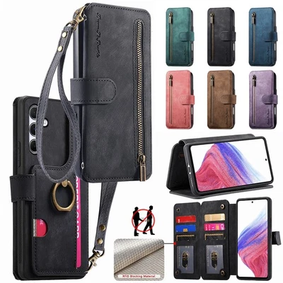 Zip Wallet Leather Ring Case Cover for Samsung Note 10 10+ 20 Ultra S21+ S20 FE - Image 1 of 4