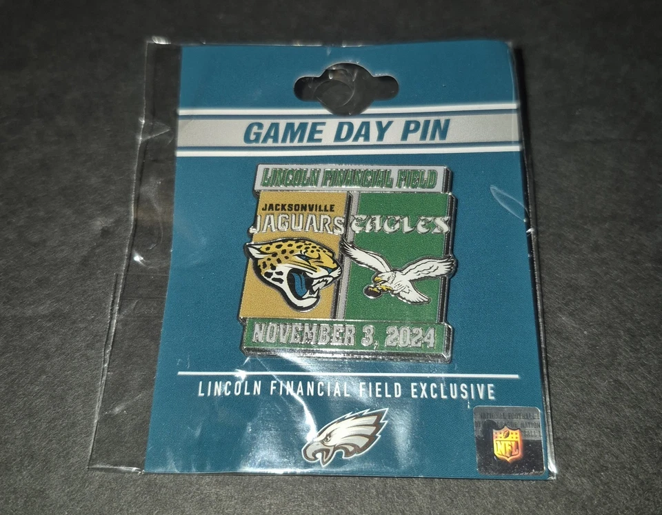 Prendedor Philadelphia Eagles vs Jaguars 11/3/2024 Día del Juego Nueva Camiseta Verde Kelly NFL Foto 1 de 1