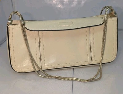 Ellen Tracy кремовый кожаный багет наплечная сумка цепочка ремень логотип с подкладкой Eve сумочка - Изображение 1 из 4