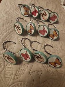 Bunter botanischer Schmetterling 12 Duschvorhang Haken Bad Deko - Bild 1 von 3