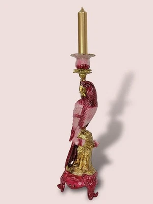 Candle Stand Candlestick Dutch Style Parrot Parakeet Pink Burgundy Gold 32cm - Image 1 of 4