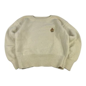 Vintage Polo Ralph Lauren Sweater Men's Large Cream 100% Wool Knit Crest Logo - Picture 1 of 9