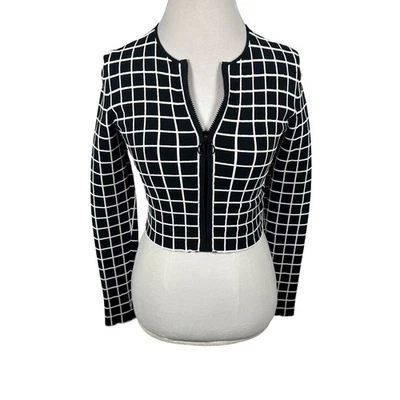 Chaqueta corta Akris Punto Grid Jacquard con cremallera manga larga negra talla US 4 FR 36 Foto 1 de 4