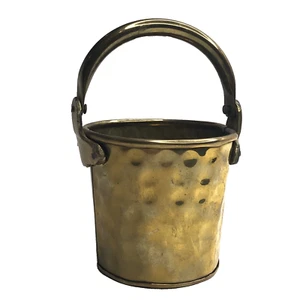 Brass Bucket Small Planter 6" Hinged Handle Swing Vintage - Picture 1 of 10
