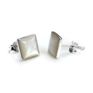 Viereckig Sterlingsilber & Perlmutt Ohrstecker | silver mother of pearl earrings - Bild 1 von 7