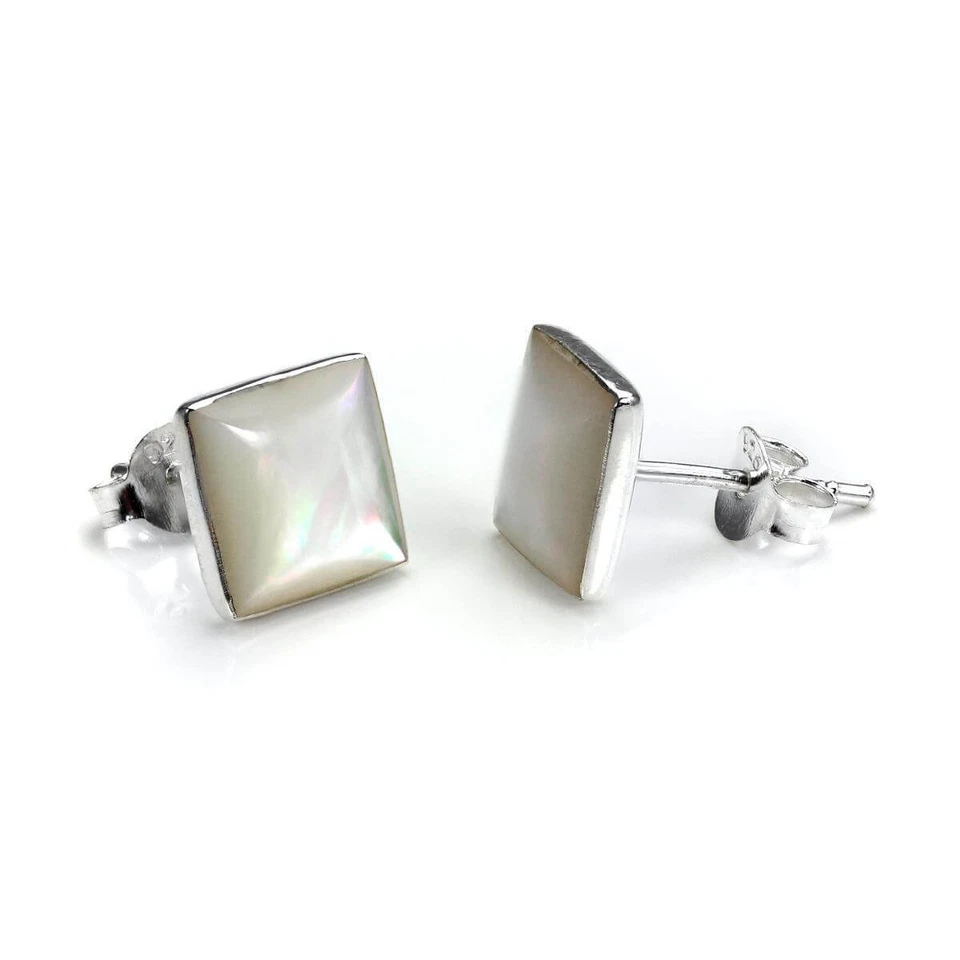 Viereckig Sterlingsilber & Perlmutt Ohrstecker | silver mother of pearl earrings - Bild 1 von 4
