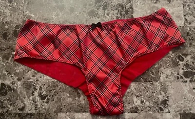 NWOT VICTORIA'S SECRET XL SMOOTH RED BLACK PINK PLAID MESH BACK CHEEKY PANTIES - Image 1 of 4