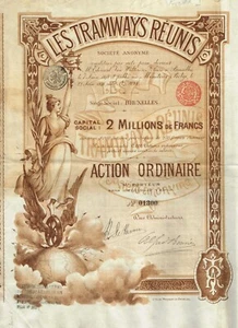 BELGIUM UNITED TRAMWAYS COMPANY stock certificate 1898 - Picture 1 of 1