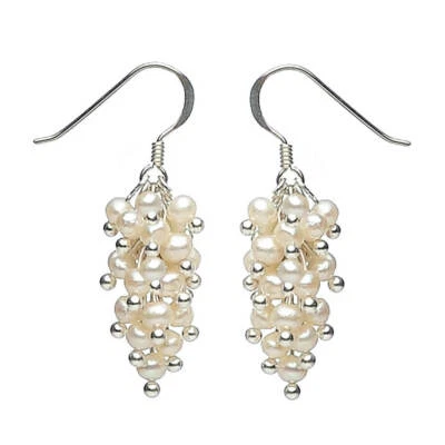 Orecchini Di Perle IN Oro Forma Dell'Uva & 925 Argento,Bianco Crema Orecchini - Immagine 1 di 2