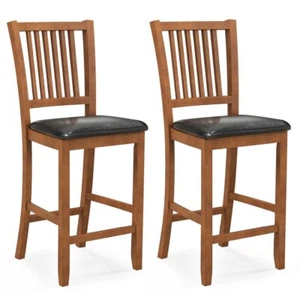 Set Of 2 Bar Dining Chair Rubber Wood Counter Height Bar Stool Upholstered Seat - Picture 1 of 9