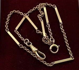 Antique 10k Art Deco Yellow Gold Pocket Watch Chain Bar & Link 13” c1910 4.3g - Picture 1 of 7