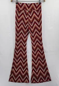 No Boundaries NOBO Flare Pants Size Small 3-5 Red Retro Chevron Print High Rise - Picture 1 of 5