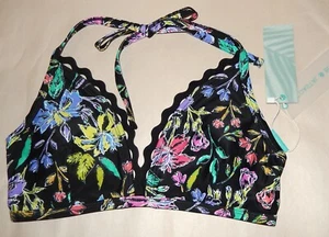 Top de bikini con rickrack azul costero para mujer, ébano pequeño floral - Imagen 1 de 20