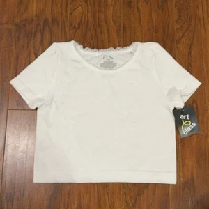 Girls Art Class White Ruffles Lace Neckline Short Sleeve Ribbed Top L 10/12 - Picture 1 of 1