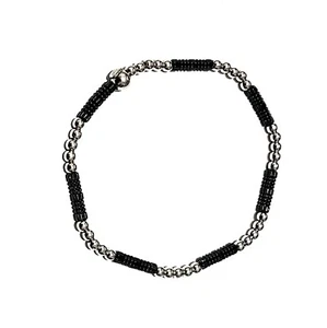 Bracciale Elasticizzato Sfera Argento Sterling E Cristallo Nero Confezione Regalo - Foto 1 di 1