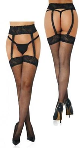 Collant nero a rete con reggicalze in nylon pizzo sexy calze autoreggenti donna - Imagen 1 de 9