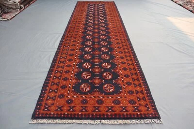 2x9 Traditional Bokhara Wool Runner – Deep Black and Rust with Medallion Design. - Image 1 of 4