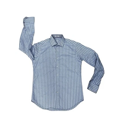Bugatchi Uomo Shaped Fit Men Size Small Check Flip Cuffs Long Sleeve Dress Shirt - Image 1 of 4