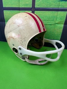 Vintage White Red Striped Football Helmet Size Medium - Picture 1 of 14