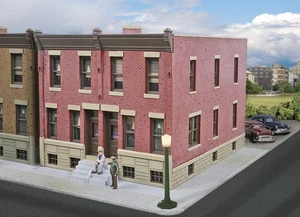 Walthers Cornerstone 1/87 HO Scale ROW HOUSE city urban brick home structure kit - Picture 1 of 2