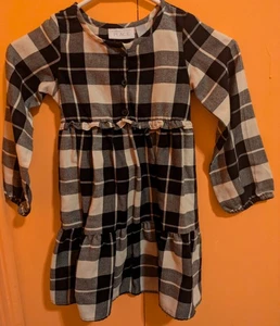 The Children's Place Girls 5T Black Plaid Twill Tiered Shirt Dress - Picture 1 of 2