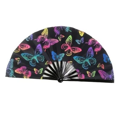 Ventilador Plegable UV Brillo Rave Bambú Verano Ventilador de Mano Mariposa M Multicolor-10 Foto 1 de 4