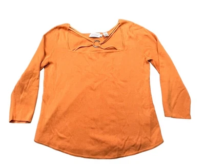 Vintage Dana Buchman Top Women XL Orange Cotton Ring Accent Square Neck NWT $140 - Image 1 of 4